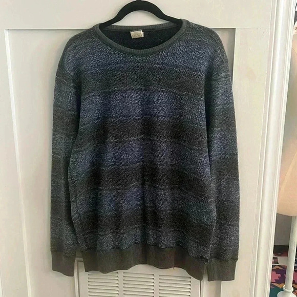 Faherty Sweater Mens Large Reversible Crew Midnight Nep Blue Gray Casual - Picture 1 of 5